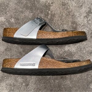 Birkenstock Silver and Brown Sandals